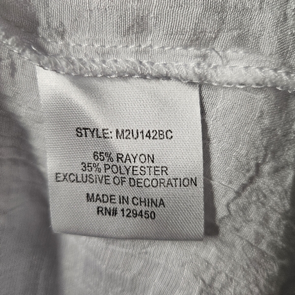 Womens V-neck Rayon White Navy Lightweight Balloon Sleeves Embroidered Top XL - Picture 9 of 13